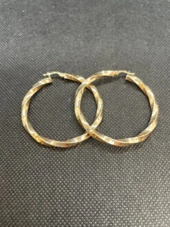 9ct Yellow Gold Polished Slight Twist Hoop Earring (45mm Length) JER172