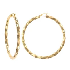 9ct Yellow Gold Polished Twisted 55mm Creole Hoops P702-173