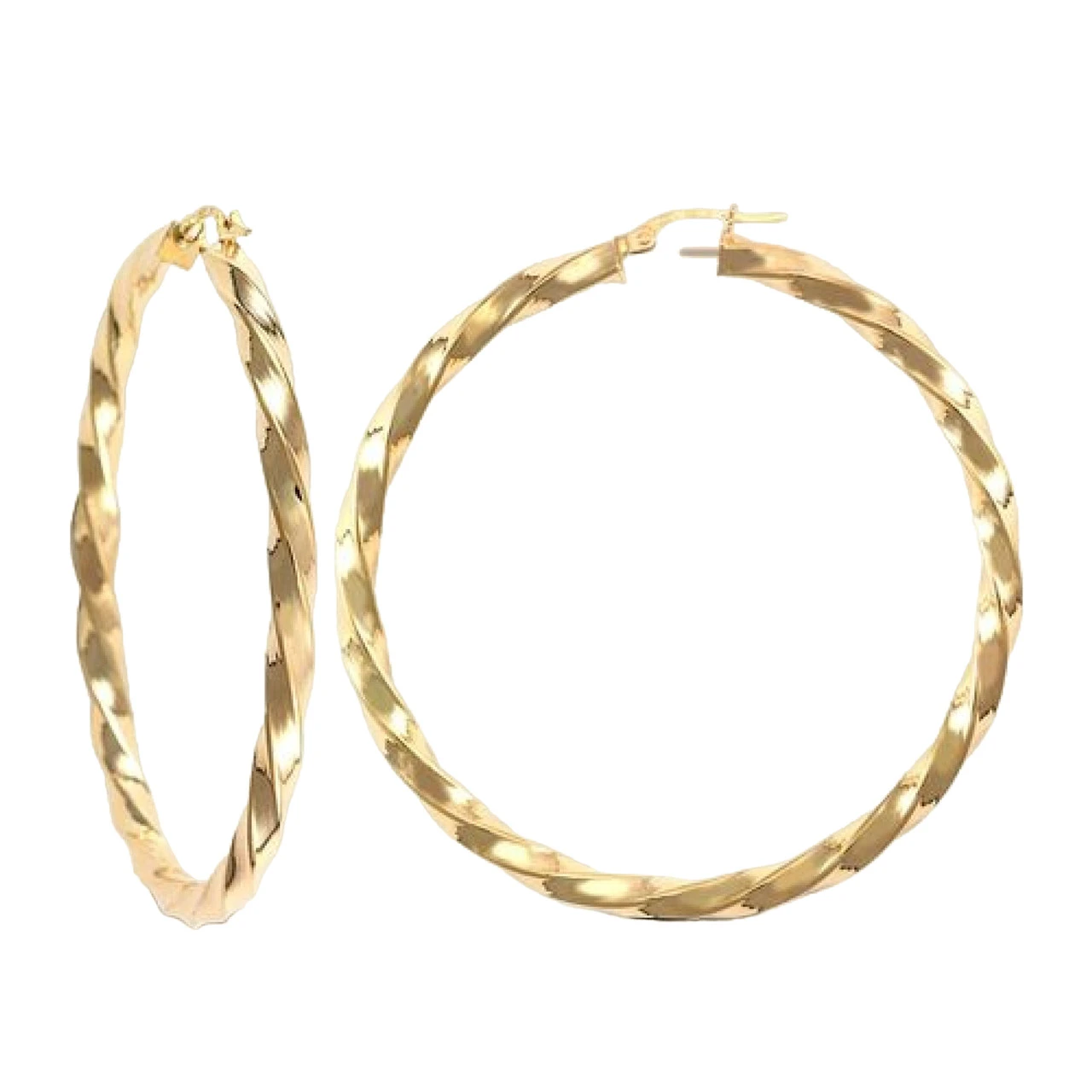 9ct Yellow Gold Polished Twisted 55mm Creole Hoops P702-173 1 9ct Yellow Gold Polished Twisted 55mm Creole Hoops P702-173