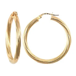 9ct Yellow Gold 3mm Round-Tube Twisted 30mm Creole Hoops P702-197