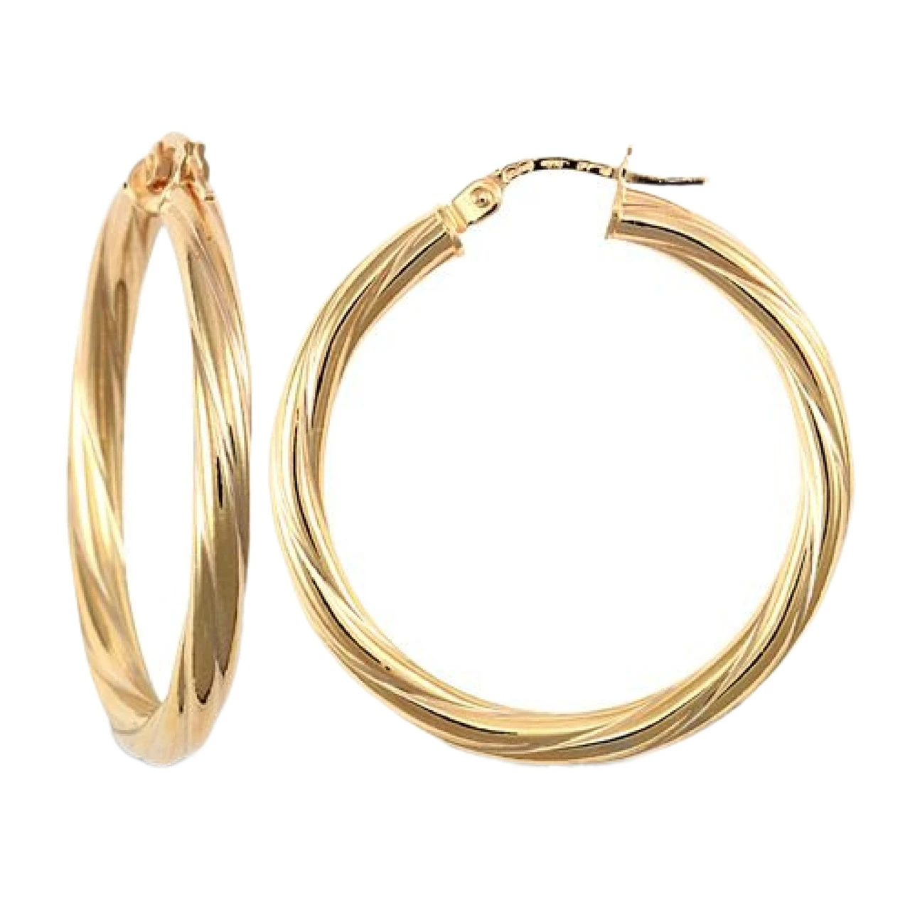 9ct Yellow Gold 3mm Round-Tube Twisted 30mm Creole Hoops P702-197 1 9ct Yellow Gold 3mm Round-Tube Twisted 30mm Creole Hoops P702-197