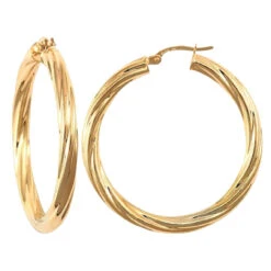 9ct Yellow Gold 4mm Round-Tube Twisted 37mm Creole Hoops P702-204