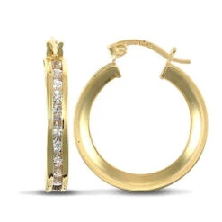 9ct Yellow Gold Channel Set With Cubic Zirconia Stones 17mm Creole Hoops P702-399