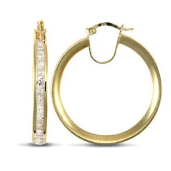 9ct Yellow Gold Channel Set With Cubic Zirconia Stones 29mm Creole Hoops P702-401