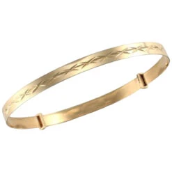 9ct Yellow Gold Flat Diamond Cut Solid Gold Children Baby Expanding Bangle P702080
