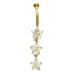 9ct Yellow Gold Cubic Zirconia Flower Belly Bar Dropper P702104