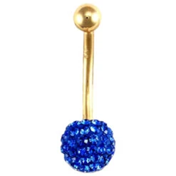 9ct Yellow Gold Sapphire Blue Crystal Belly Bar P702116