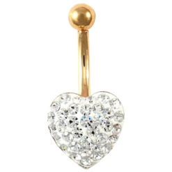 9ct Yellow Gold White Crystal Heart Belly Bar P702119
