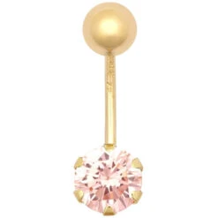 9ct Yellow Gold Pink Cubic Zirconia Belly Bar P702130