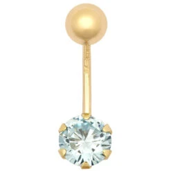 9ct Yellow Gold Light Blue Cubic Zirconia Belly Bar P702131