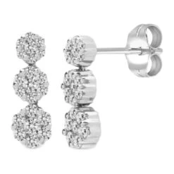 18ct White Gold 0.50ct Diamond 7 Stone Cluster 3 Drop Earrings P702E18-422-050