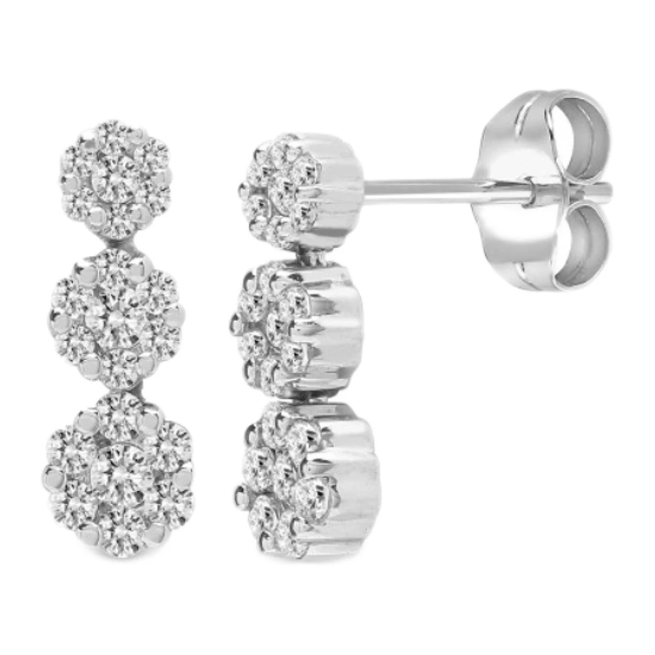 18ct White Gold 0.50ct Diamond 7 Stone Cluster 3 Drop Earrings P702E18-422-050 1 18ct White Gold 0.50ct Diamond 7 Stone Cluster 3 Drop Earrings P702E18-422-050