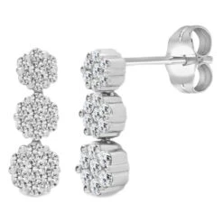 18ct White Gold 1.00ct Diamond 7 Stone Cluster 3 Drop Earrings P702E18-422-100