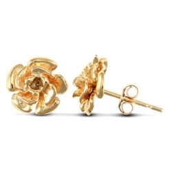 Solid 9ct Yellow Gold Hand Finished Flower Stud Earrings P702E9-004