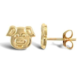 9ct Yellow Gold Pig Head Stud Earrings P702E9-244