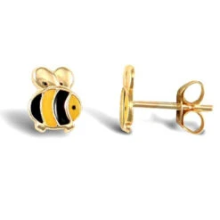 9ct Yellow Gold Enamelled Bee Stud Earrings P702E9-246