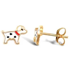 9ct Yellow Gold Enamelled Dog Stud Earring P702E9-249