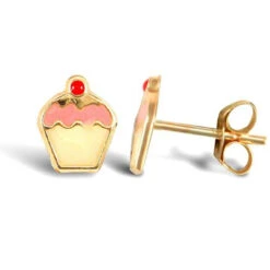 9ct Yellow Gold Enamelled Cupcake Stud Earrings P702E9-258