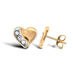 9ct Gold Two Tone Cubic Zirconia Set Heart Stud Earrings P702E9-261