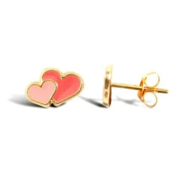 9ct Yellow Gold Enamelled Double Heart Stud Earrings P702E9-281