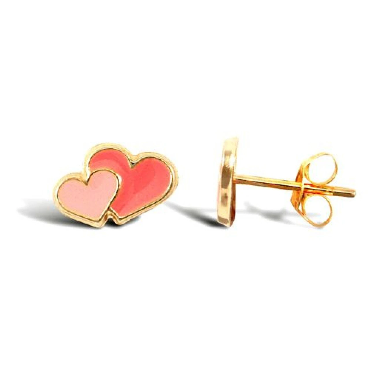 9ct Yellow Gold Enamelled Double Heart Stud Earrings P702E9-281 1 9ct Yellow Gold Enamelled Double Heart Stud Earrings P702E9-281