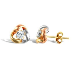9ct Yellow White And Rose Gold Knot With Cubic Zirconia Stud Earrings P702E9-322