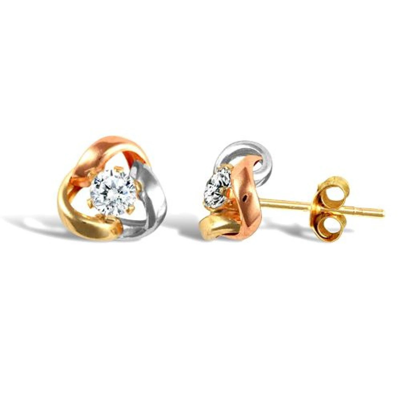 9ct Yellow White And Rose Gold Knot With Cubic Zirconia Stud Earrings P702E9-322 1 9ct Yellow White And Rose Gold Knot With Cubic Zirconia Stud Earrings P702E9-322