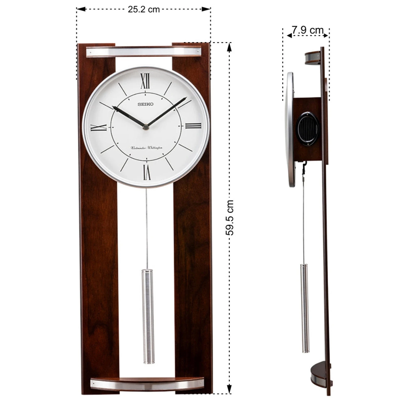 Seiko Westminster/Whittington Dual Chime Minimal Pendulum Wooden Case Wall Clock QXH078Z 6 Seiko Westminster/Whittington Dual Chime Minimal Pendulum Wooden Case Wall Clock QXH078Z - Image 6