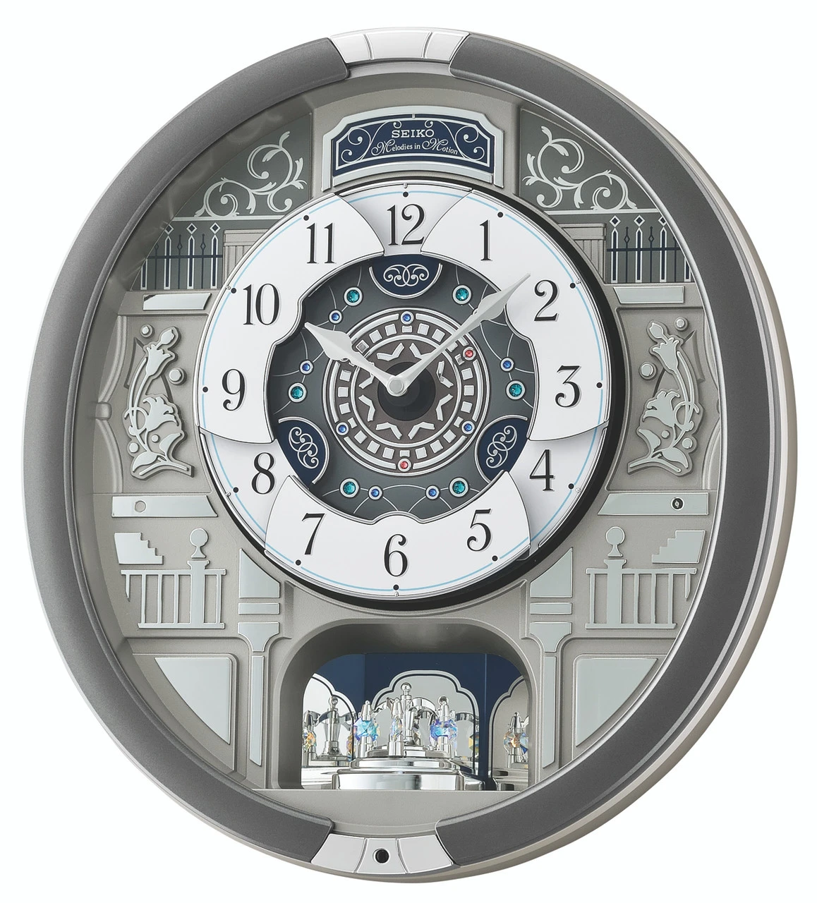 Seiko Silver Marble Pattern Melodies In Motion Clock QXM366S