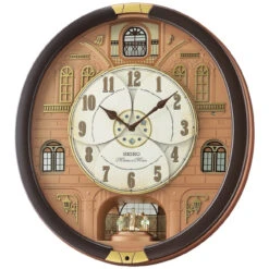 Seiko Melodies In Motion Westminster Metallic Dark Brown Case Wall Clock QXM601B