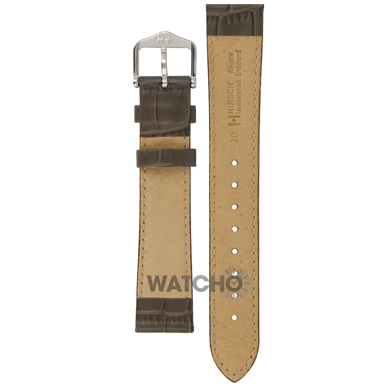 Hirsch Louisianalook Replacement Watch Strap Grey Alligator Embossed Leather 20mm With Free Connecting Pins 2 Hirsch Louisianalook Replacement Watch Strap Grey Alligator Embossed Leather 20mm With Free Connecting Pins - Image 2