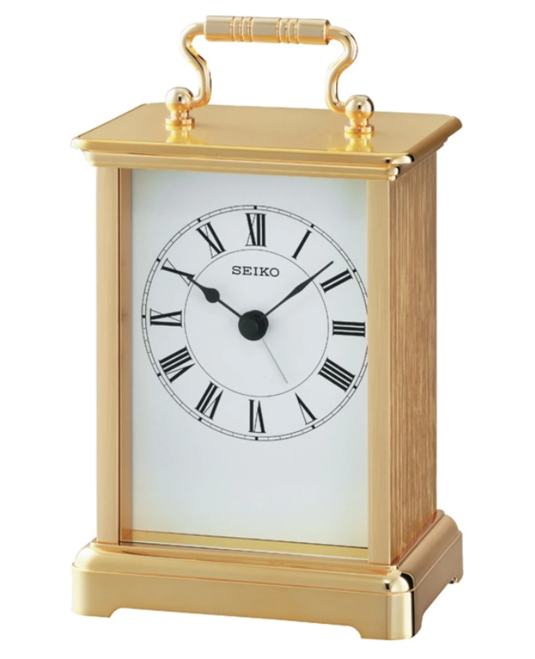 Seiko White Face In Gold Aluminium Mantel Clock QHE093G 1 Seiko White Face In Gold Aluminium Mantel Clock QHE093G