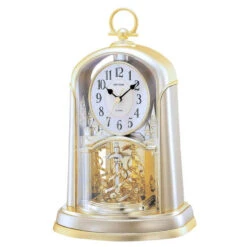 Rhythm Gold And Silver Tone Carriage Clock With Rotating Twist Pendulum 4SG713WR18