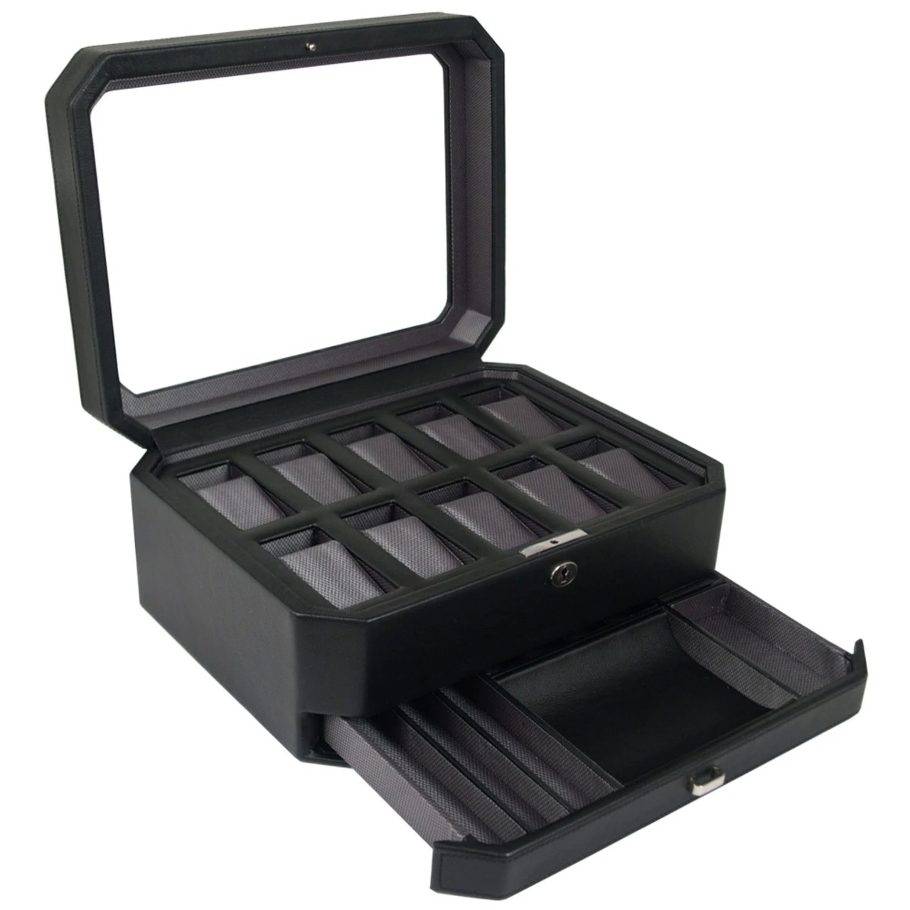 WOLF Windsor Black Watch Storage Box With Drawer For 10 Watches 4586029 1 WOLF Windsor Black Watch Storage Box With Drawer For 10 Watches 4586029